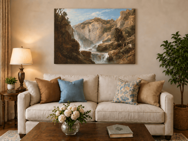 Landscape Oil Painting - Tivoli Waterfalls and Temple View