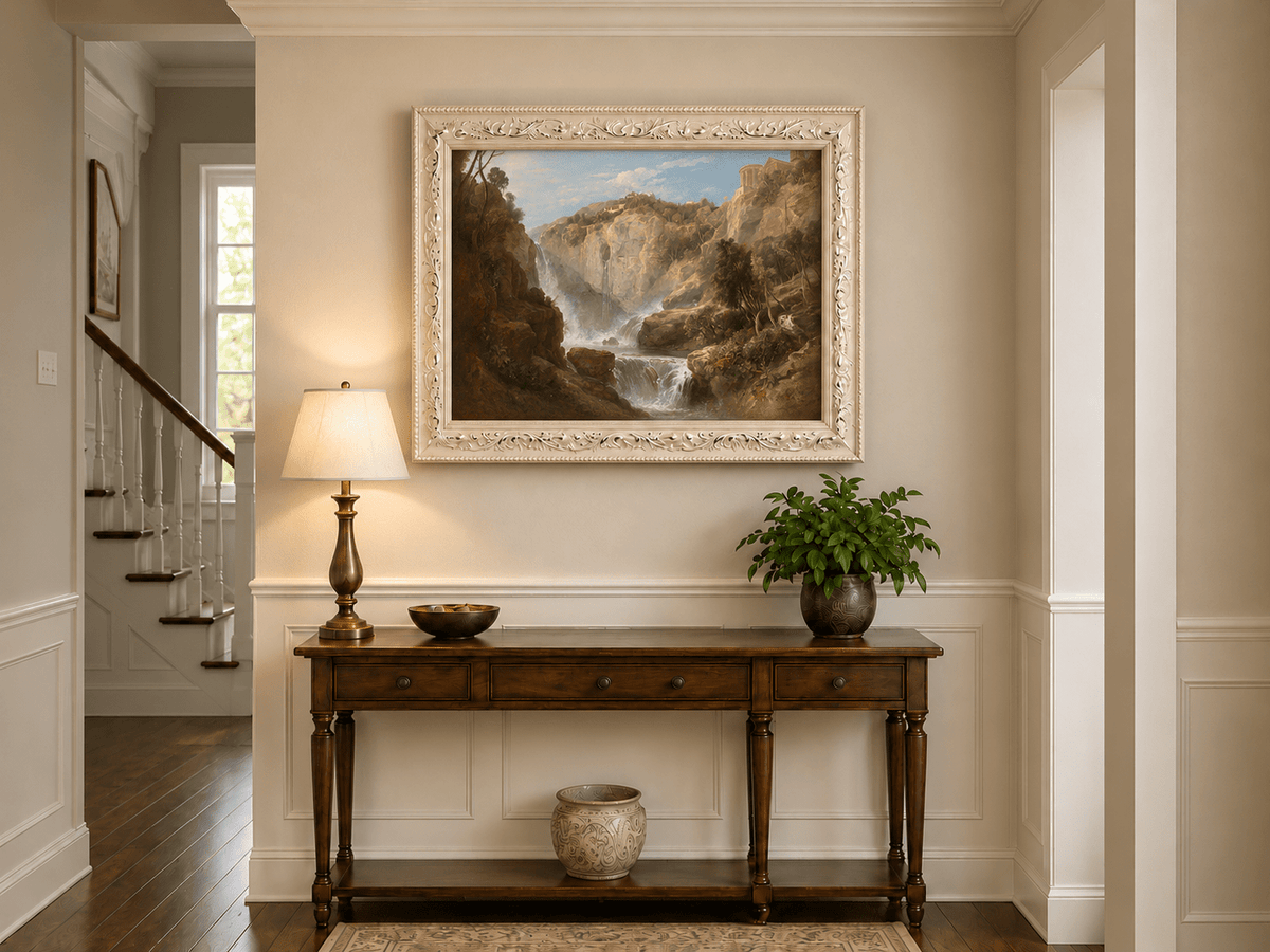 Landscape Oil Painting - Tivoli Waterfalls and Temple View