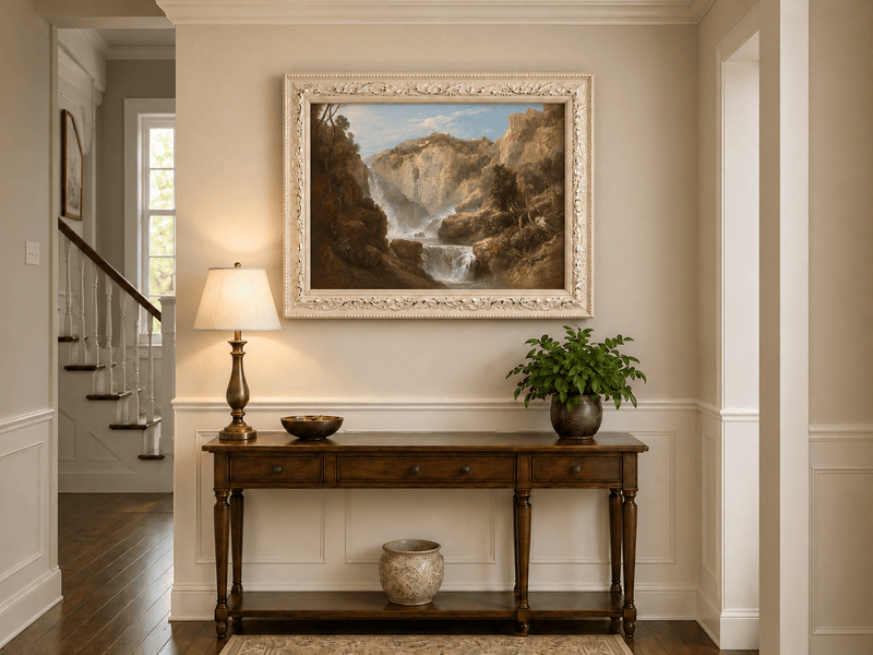 Landscape Oil Painting - Tivoli Waterfalls and Temple View