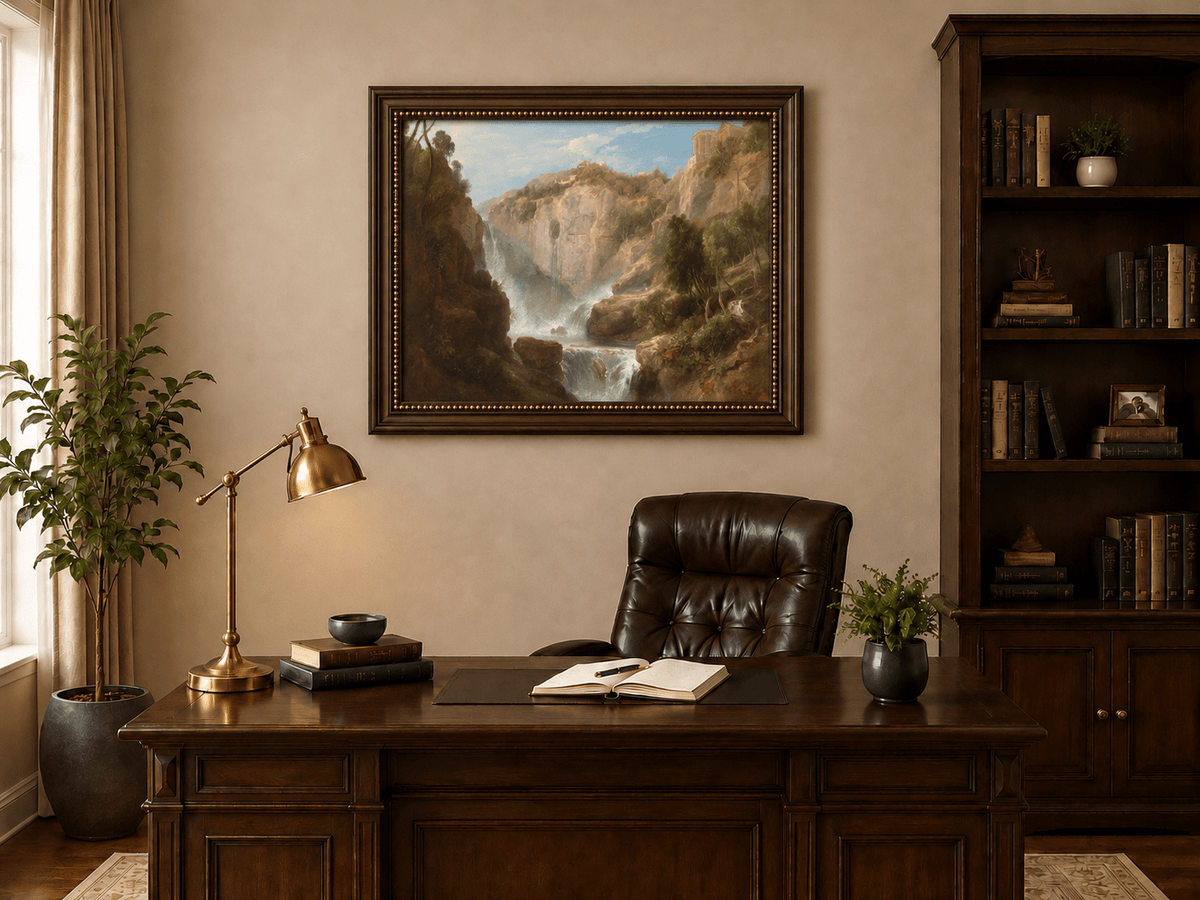 Landscape Oil Painting - Tivoli Waterfalls and Temple View