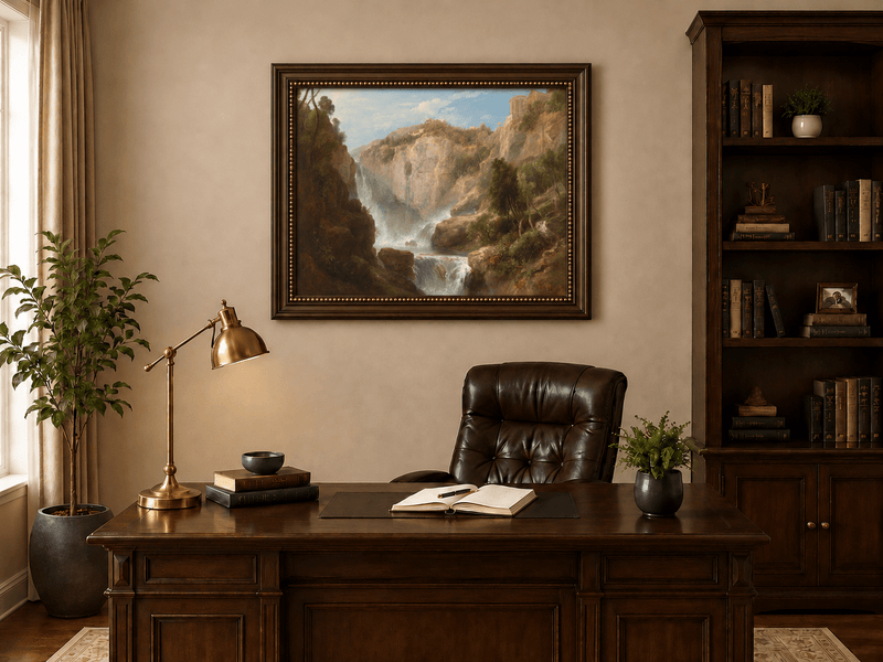 Landscape Oil Painting - Tivoli Waterfalls and Temple View