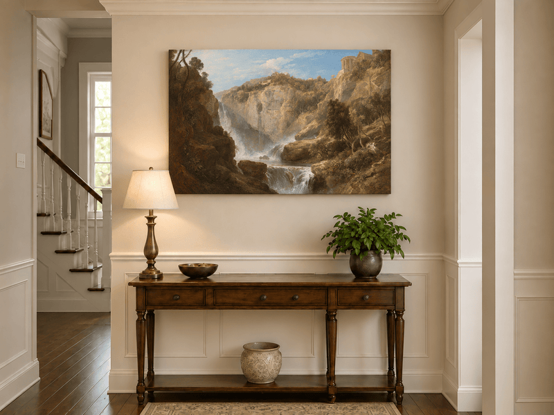 Landscape Oil Painting - Tivoli Waterfalls and Temple View