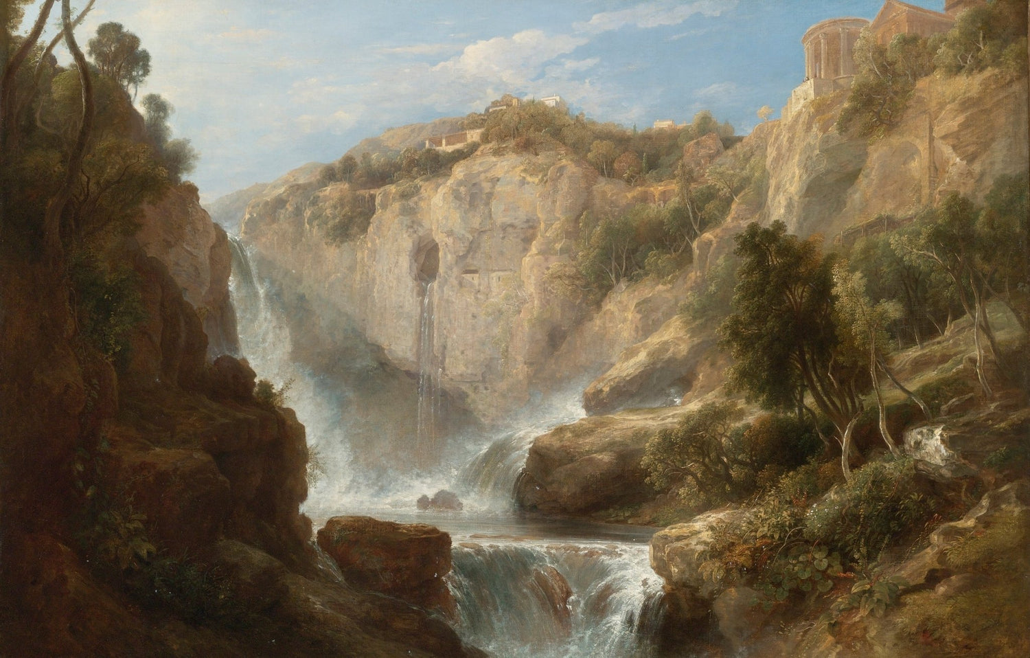 Landscape Oil Painting - Tivoli Waterfalls and Temple View - Oil Painting Haven