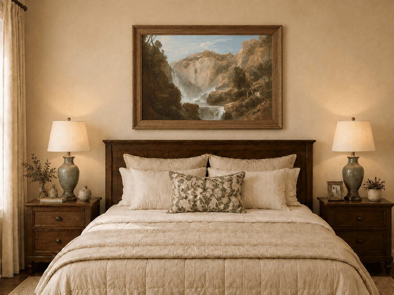 Landscape Oil Painting - Tivoli Waterfalls and Temple View