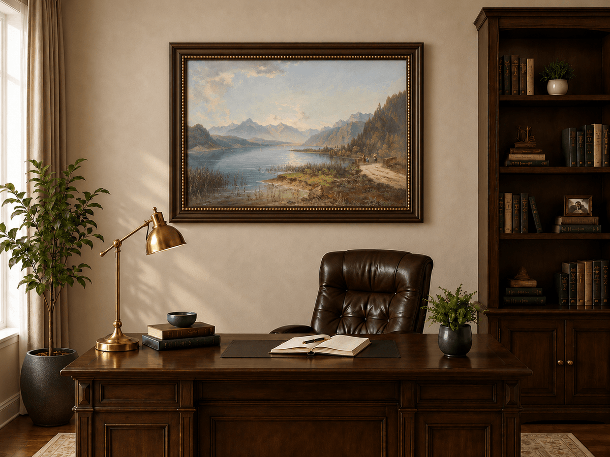 Landscape Oil Painting - Tranquil Alpine Lake | Hand-Painted