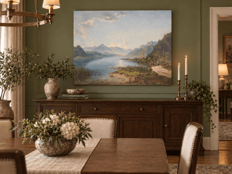 Landscape Oil Painting - Tranquil Alpine Lake | Hand-Painted