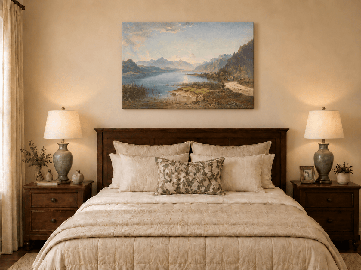 Landscape Oil Painting - Tranquil Alpine Lake | Hand-Painted