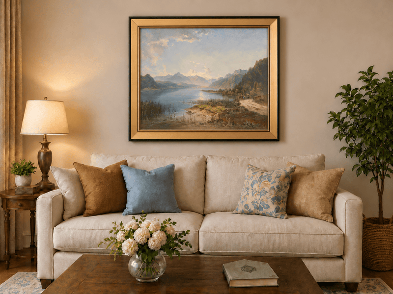 Landscape Oil Painting - Tranquil Alpine Lake | Hand-Painted