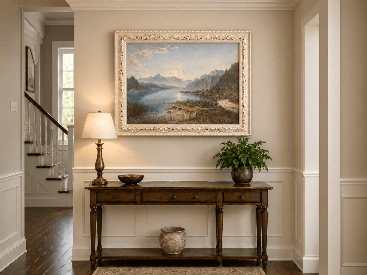 Landscape Oil Painting - Tranquil Alpine Lake | Hand-Painted