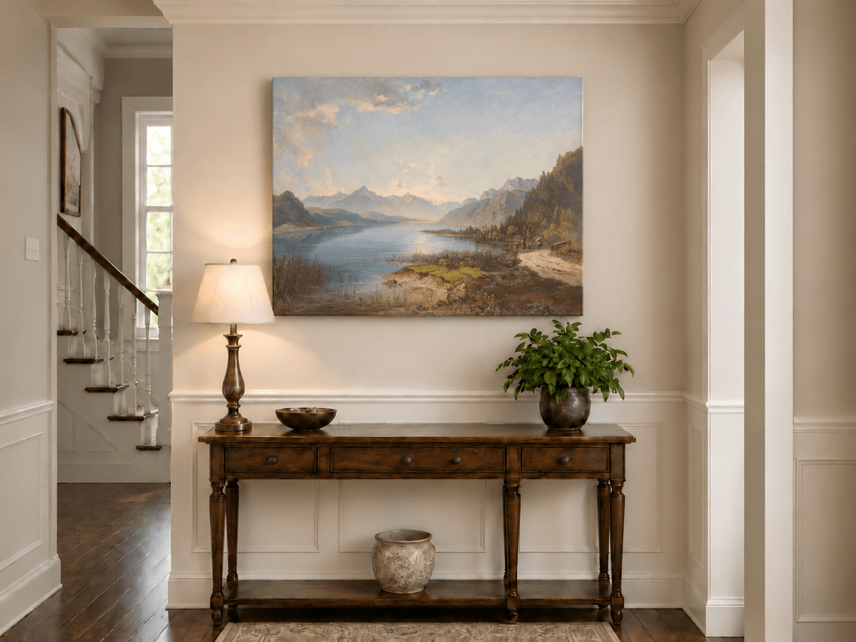 Landscape Oil Painting - Tranquil Alpine Lake | Hand-Painted