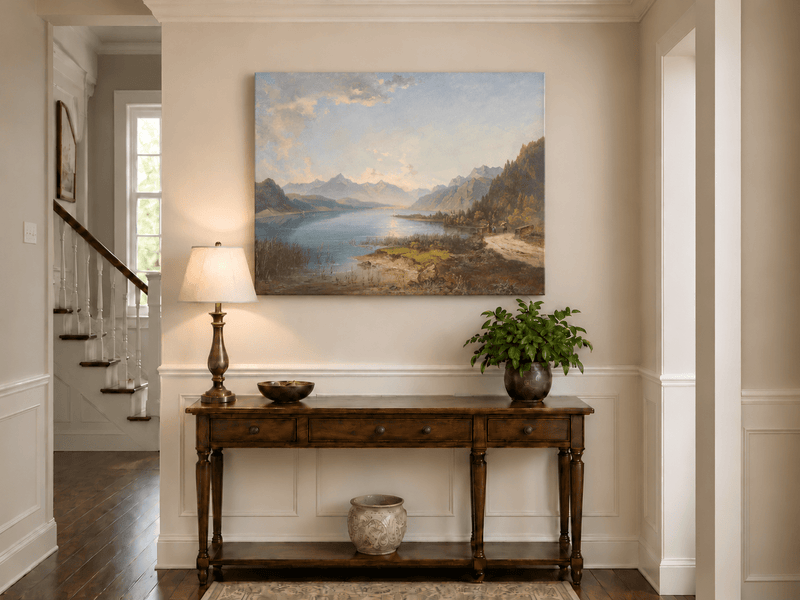 Landscape Oil Painting - Tranquil Alpine Lake | Hand-Painted