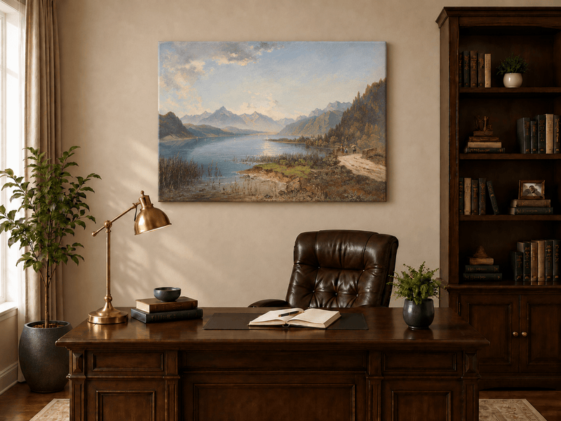 Landscape Oil Painting - Tranquil Alpine Lake | Hand-Painted