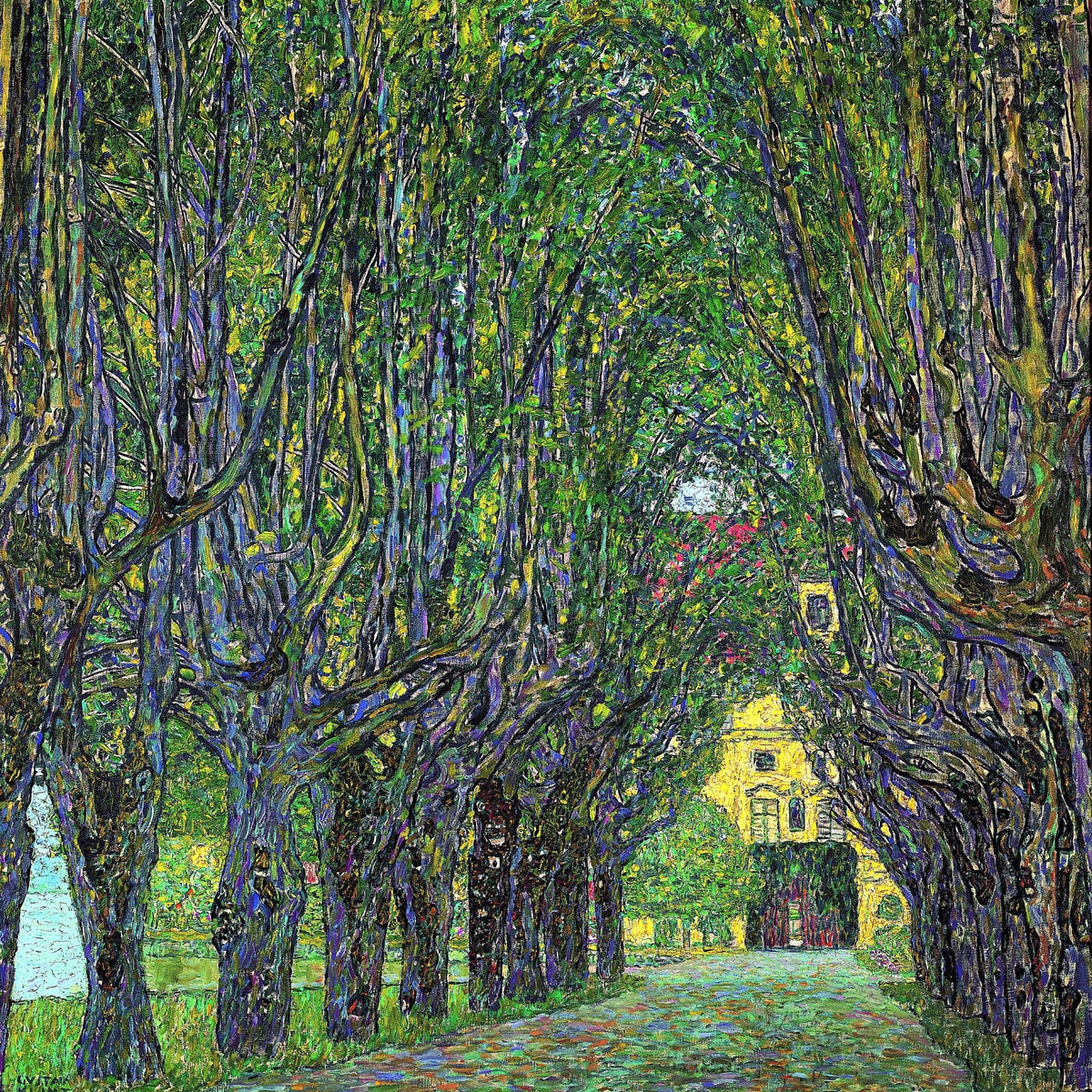 Landscape Oil Painting - Tree - Lined Avenue to Castle Park Villa - Oil Painting Haven