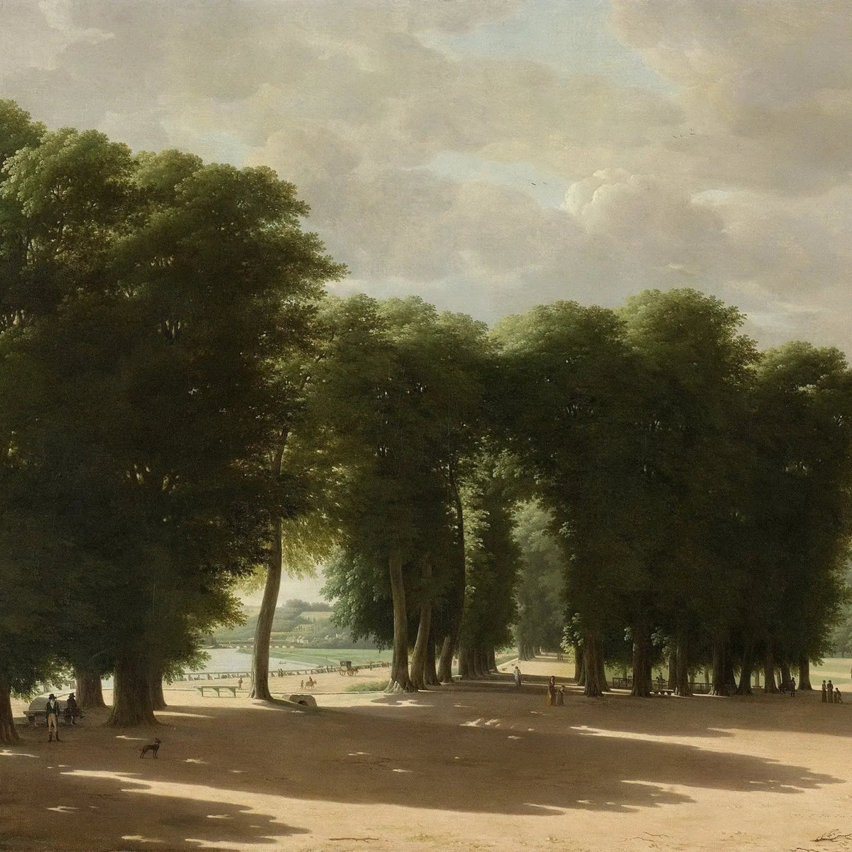 Landscape Oil Painting | Tree - Lined Park with Figures Wall Art - Oil Painting Haven