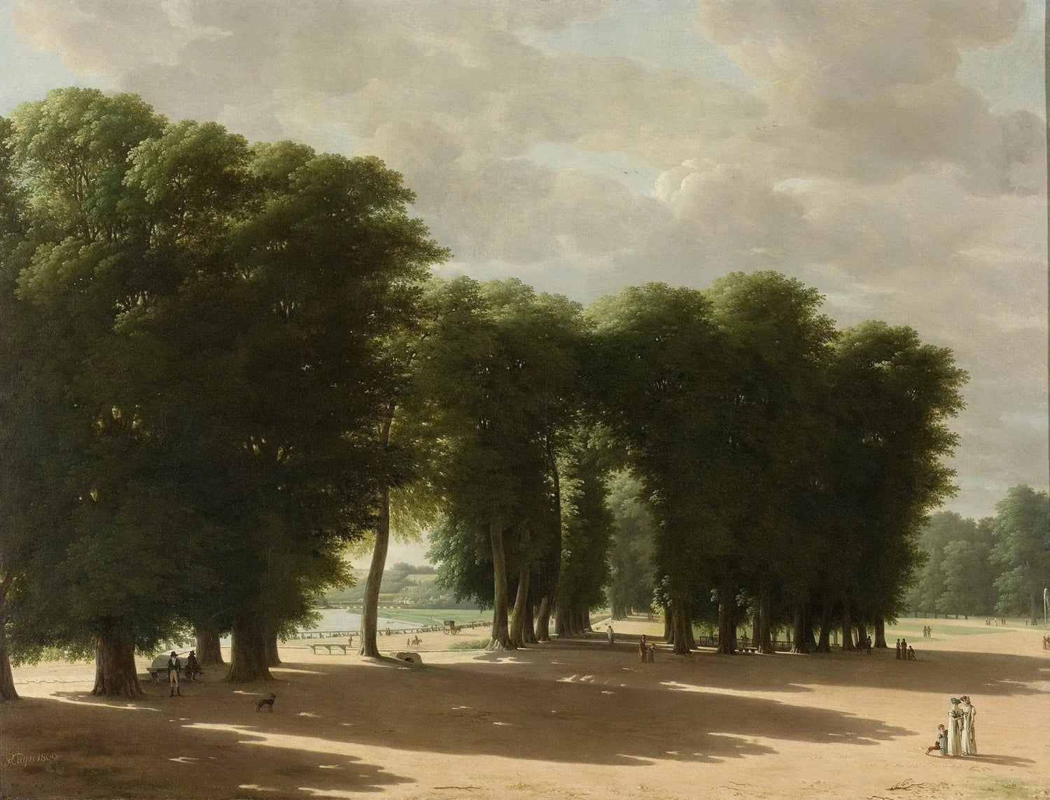 Landscape Oil Painting | Tree - Lined Park with Figures Wall Art - Oil Painting Haven