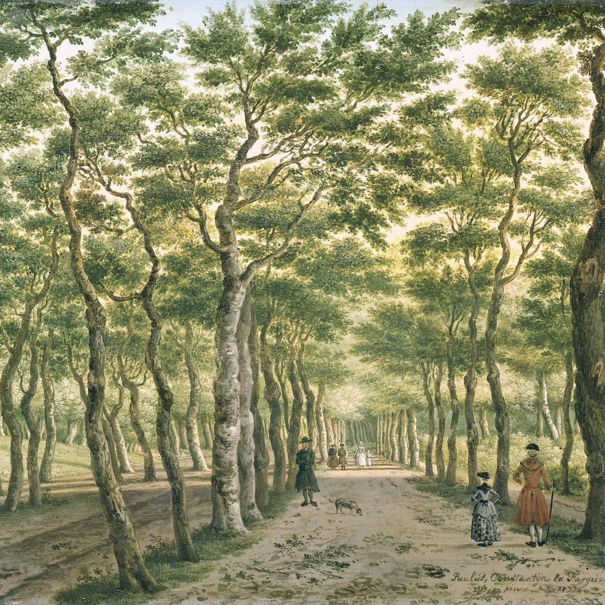 Landscape Oil Painting - Tree Lined Path with Figures - Oil Painting Haven