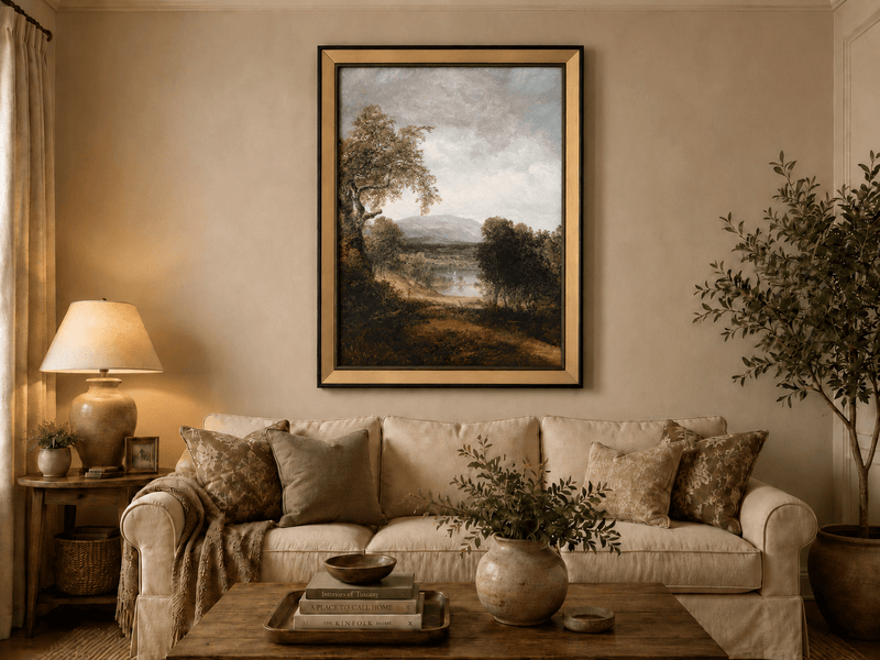Landscape Oil Painting - Tree, Path,Distant Mountains & Lone