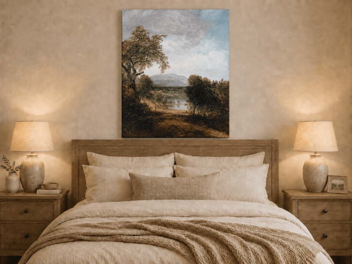 Landscape Oil Painting - Tree, Path,Distant Mountains & Lone
