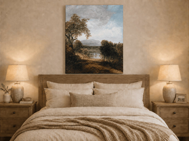 Landscape Oil Painting - Tree, Path,Distant Mountains & Lone