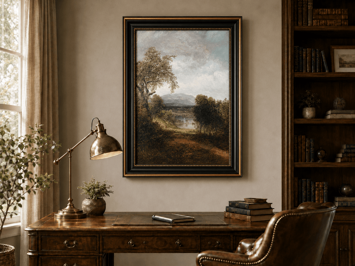 Landscape Oil Painting - Tree, Path,Distant Mountains & Lone