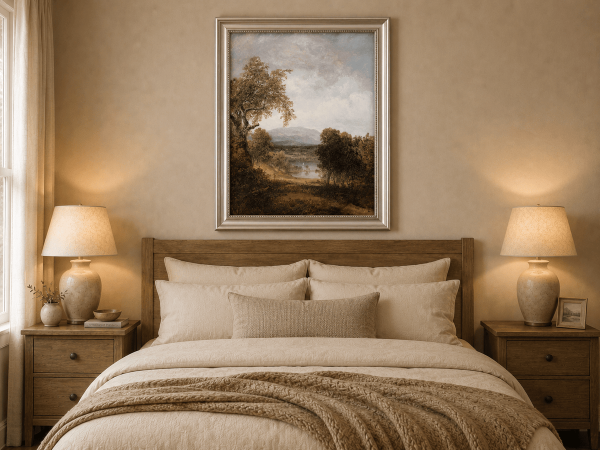 Landscape Oil Painting - Tree, Path,Distant Mountains & Lone