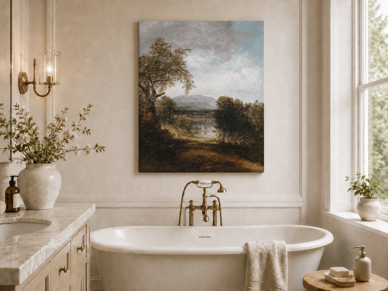 Landscape Oil Painting - Tree, Path,Distant Mountains & Lone