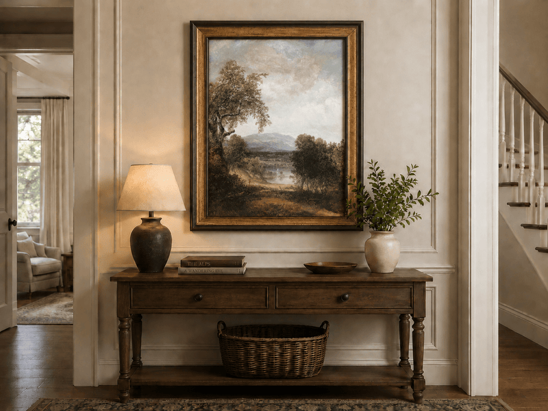 Landscape Oil Painting - Tree, Path,Distant Mountains & Lone