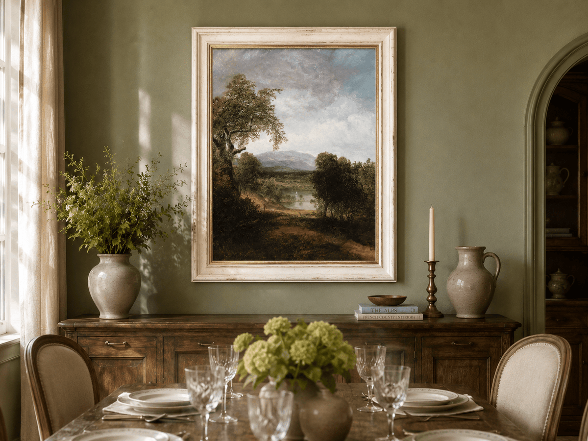 Landscape Oil Painting - Tree, Path,Distant Mountains & Lone