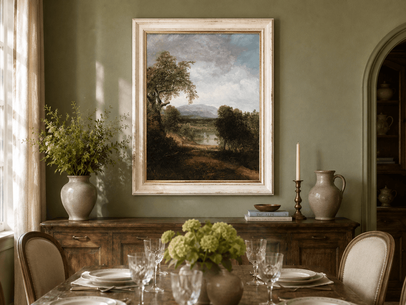 Landscape Oil Painting - Tree, Path,Distant Mountains & Lone