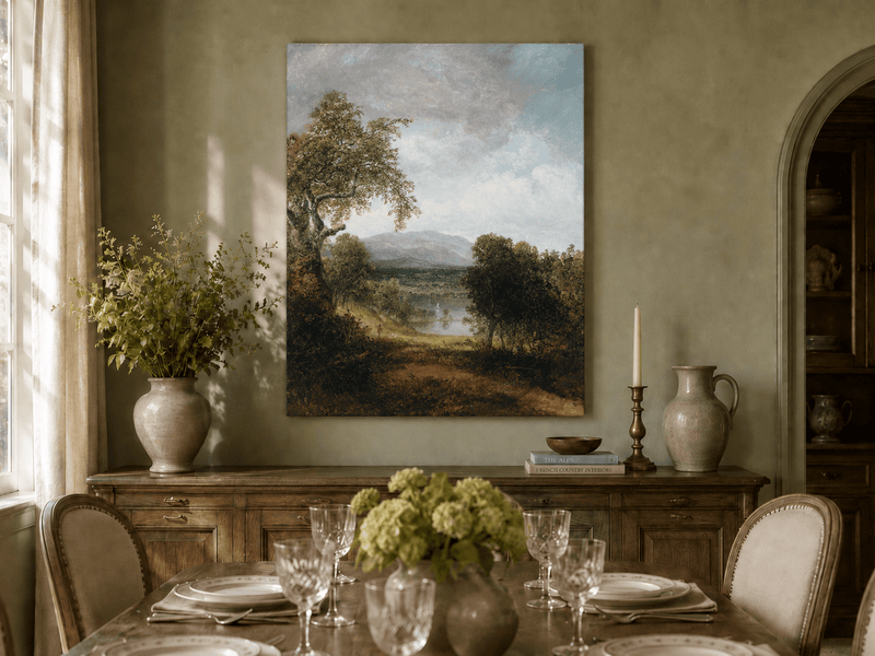 Landscape Oil Painting - Tree, Path,Distant Mountains & Lone