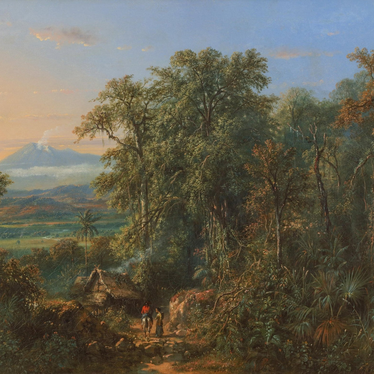 Landscape Oil Painting - Tropical Forest with Distant Volcano - Oil Painting Haven