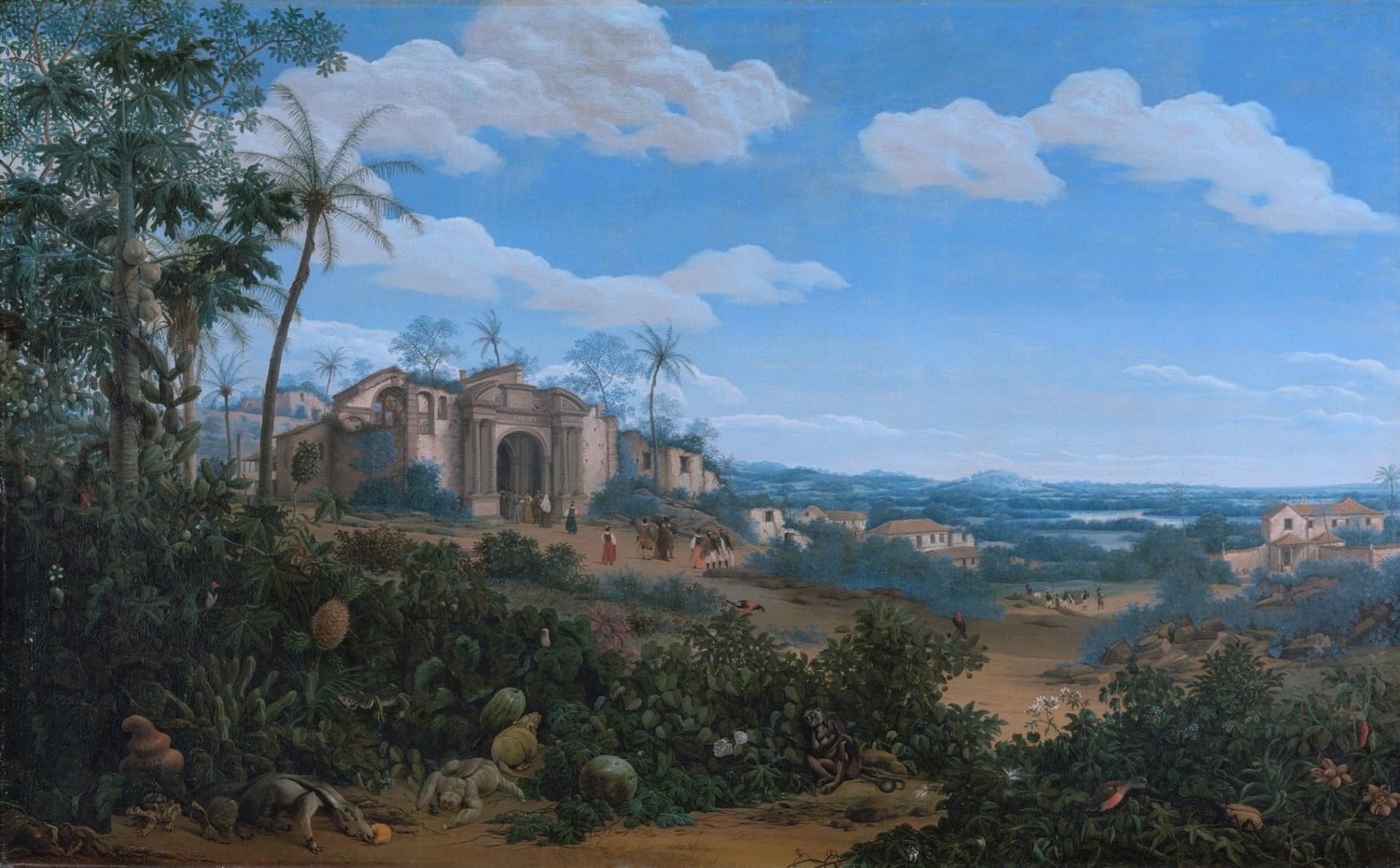 Hand-painted tropical ruins and jungle panorama view landscape oil painting on canvas
