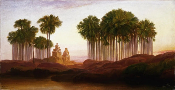Landscape Oil Painting - Tropical Scene with Palm Trees & Ancient Ruins - Oil Painting Haven