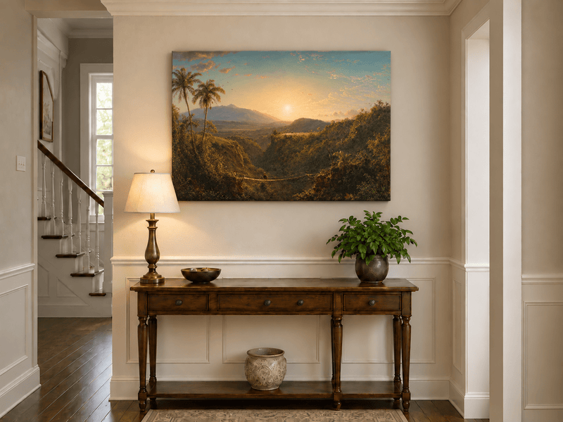 Landscape Oil Painting - Tropical Valley Sunset Bridge View