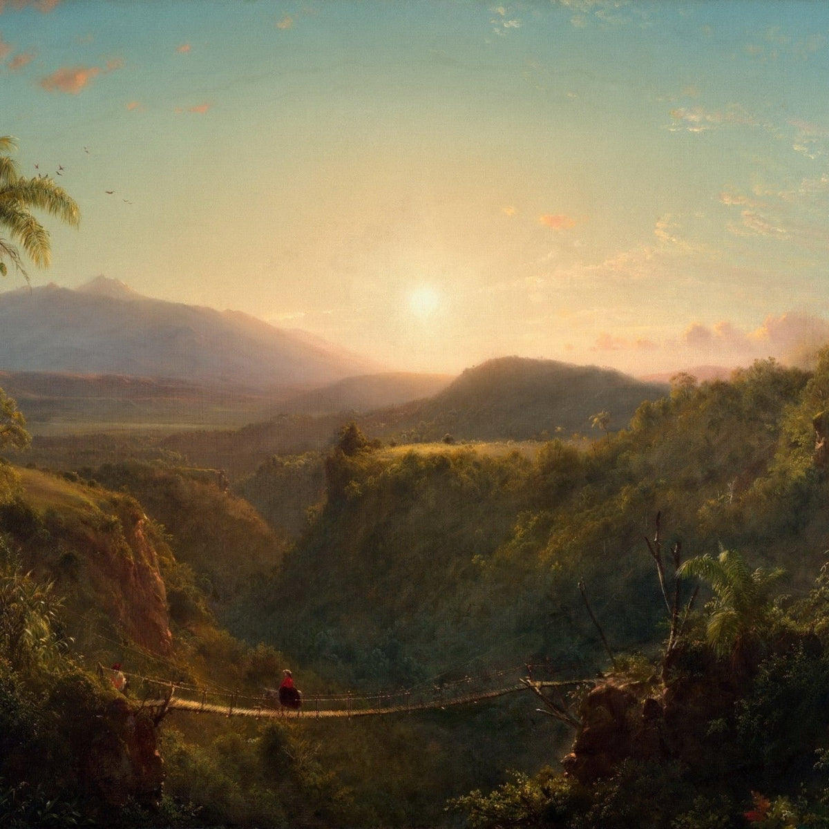 Landscape Oil Painting - Tropical Valley Sunset Bridge View - Oil Painting Haven