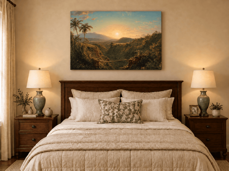 Landscape Oil Painting - Tropical Valley Sunset Bridge View