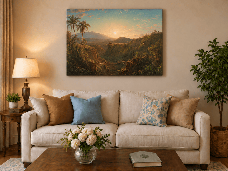 Landscape Oil Painting - Tropical Valley Sunset Bridge View