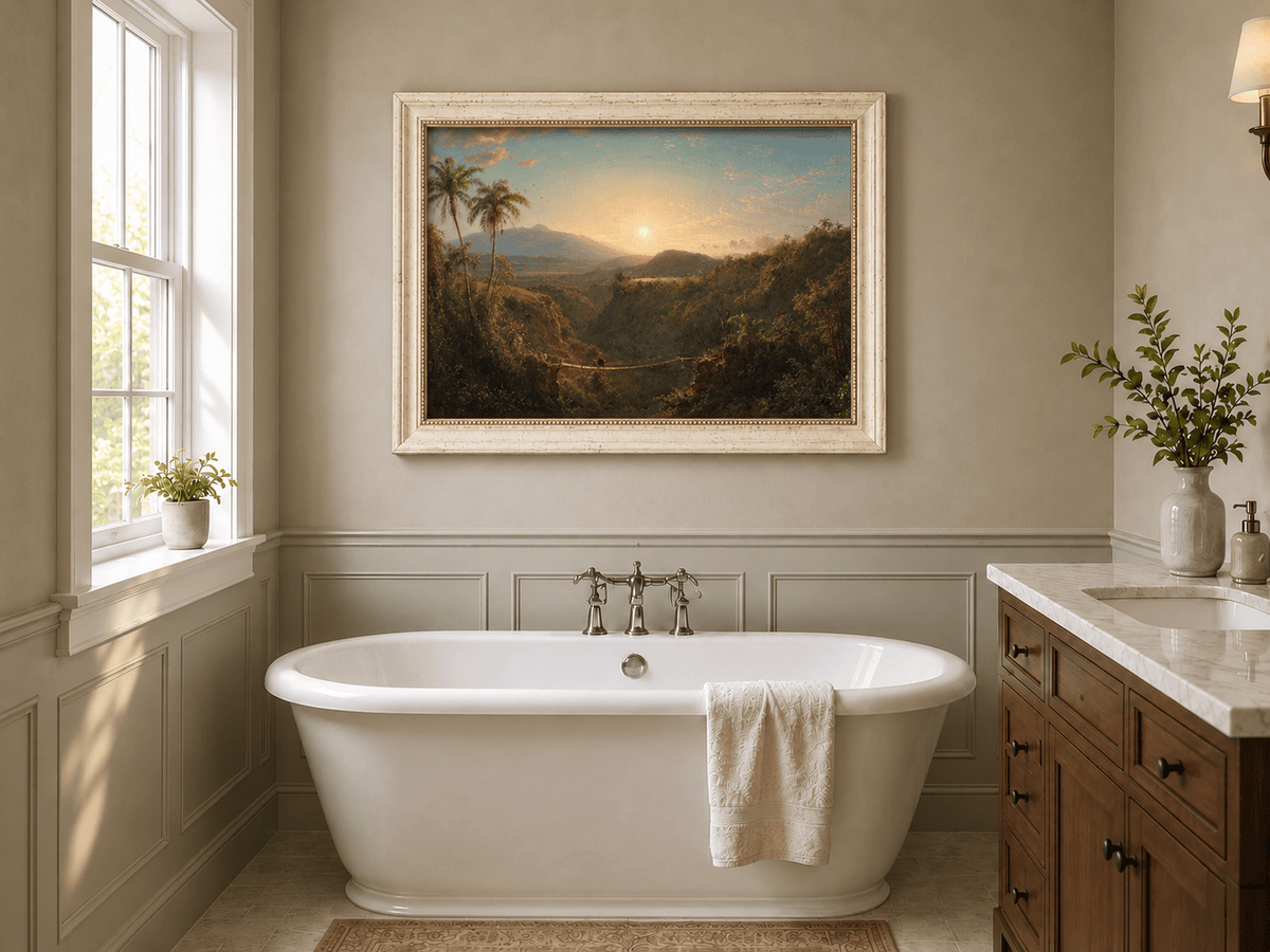 Landscape Oil Painting - Tropical Valley Sunset Bridge View