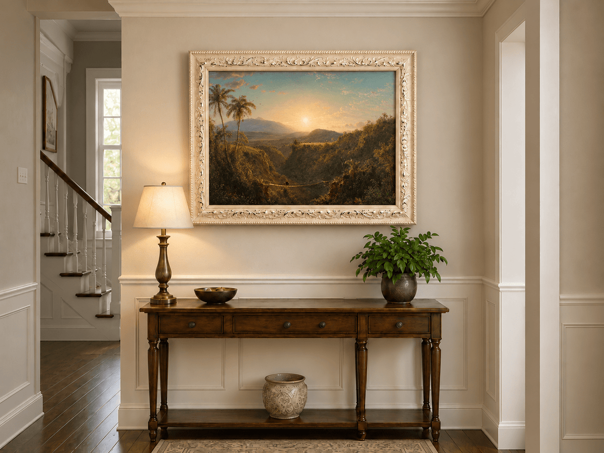 Landscape Oil Painting - Tropical Valley Sunset Bridge View