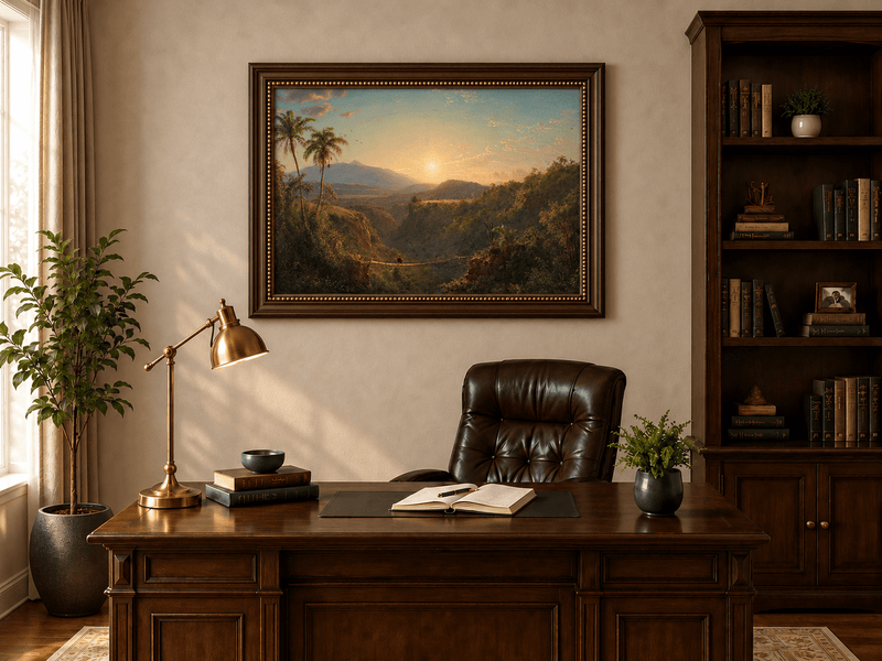 Landscape Oil Painting - Tropical Valley Sunset Bridge View