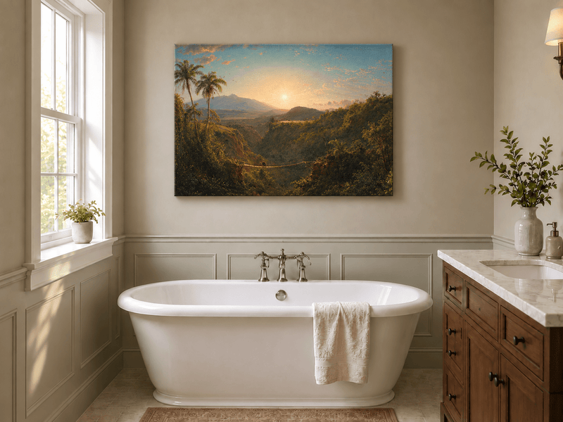 Landscape Oil Painting - Tropical Valley Sunset Bridge View