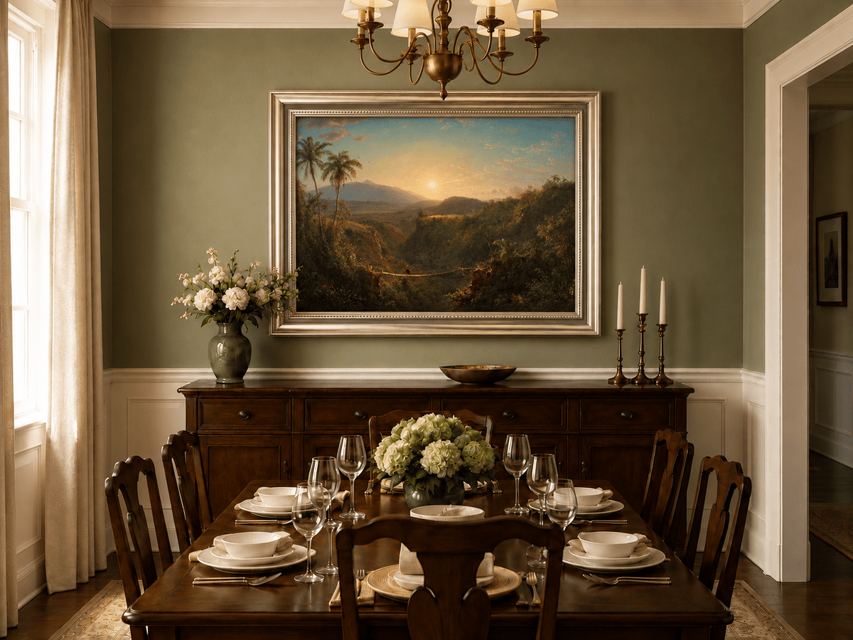 Landscape Oil Painting - Tropical Valley Sunset Bridge View