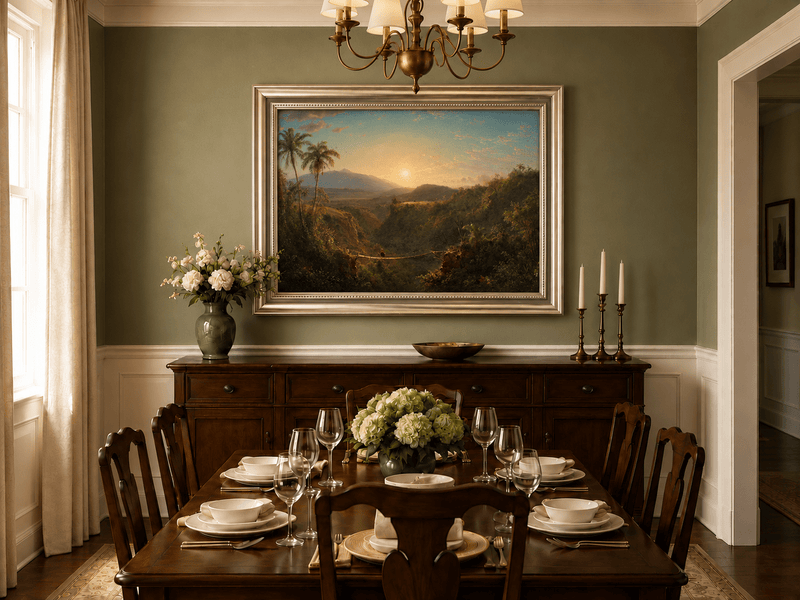 Landscape Oil Painting - Tropical Valley Sunset Bridge View