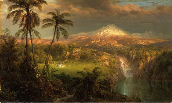 Landscape Oil Painting - Tropical volcanic landscape & sunlit peak - Oil Painting Haven