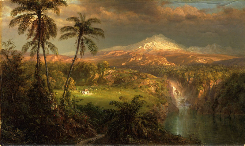Landscape Oil Painting - Tropical volcanic landscape & sunlit peak - Oil Painting Haven