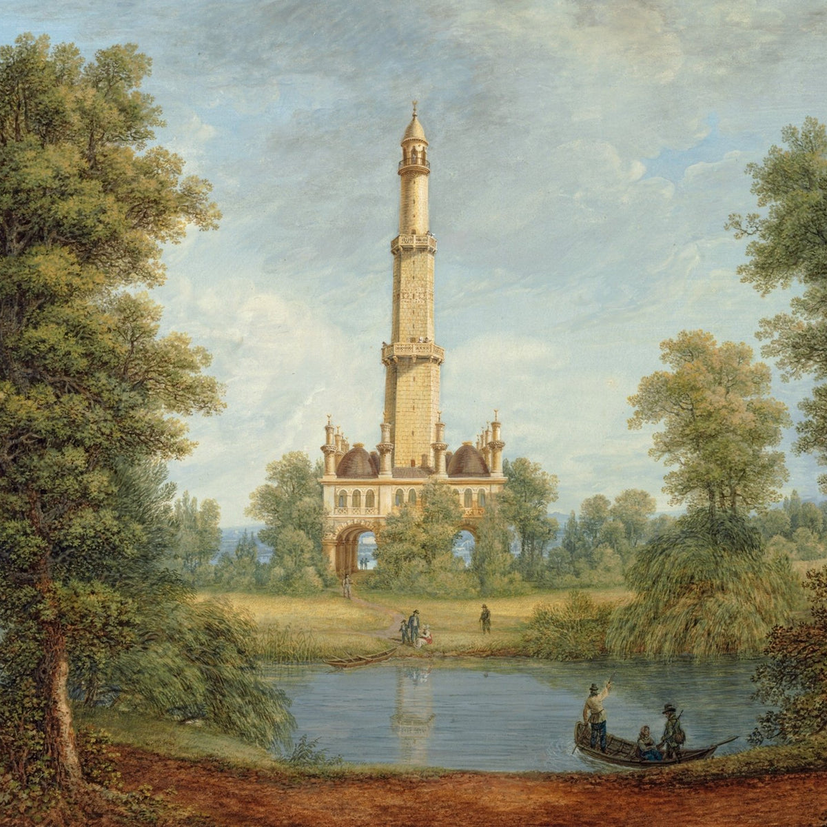 Hand-painted turkish tower by river scene landscape oil painting on canvas