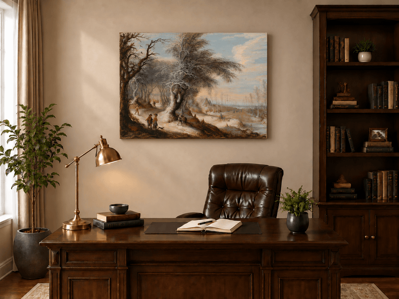 Landscape Oil Painting - Twilight River Ruins and Reflections