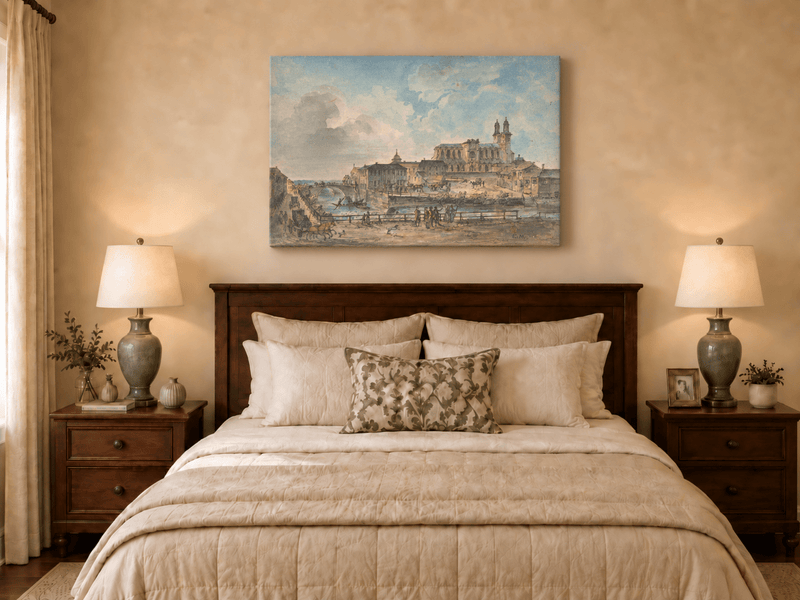 Landscape Oil Painting - Uppsala Cathedral and River Bridge