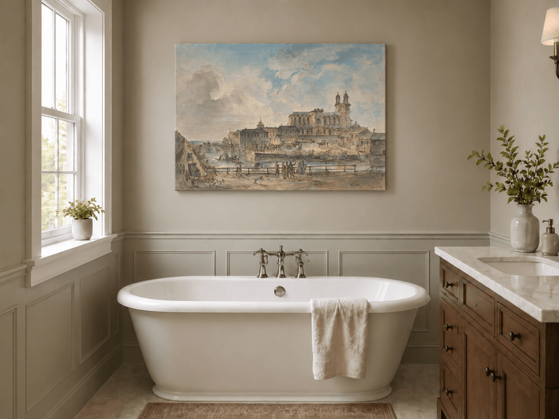 Landscape Oil Painting - Uppsala Cathedral and River Bridge