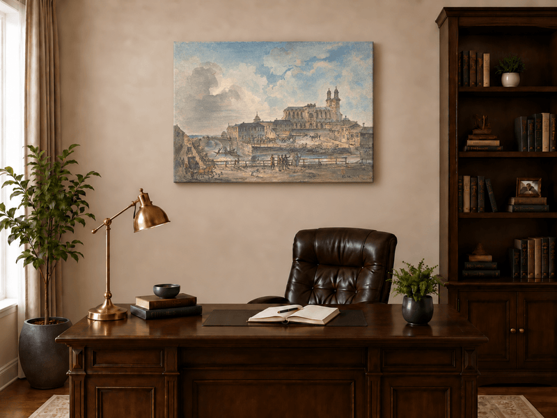 Landscape Oil Painting - Uppsala Cathedral and River Bridge